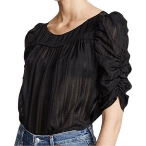 Frame Kate Sheer Silk Ruched Sleeve Top